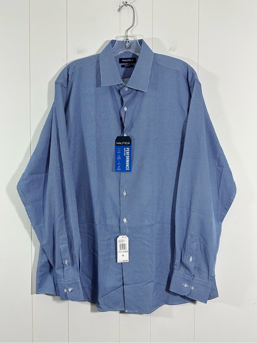 NWT Nautica Sz XL Performance Super Shirt Micro Blue Check Button Down Mens